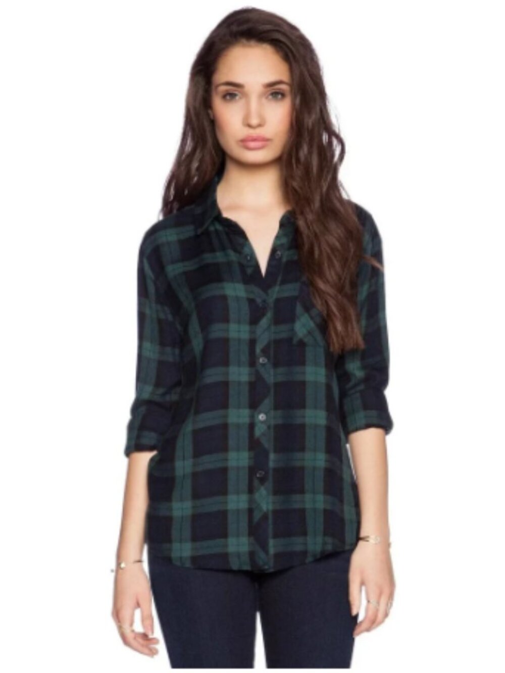 Rail's Hunter Plaid Button Down Shirt Size Medium Hunter Green Navy Long Sleeve